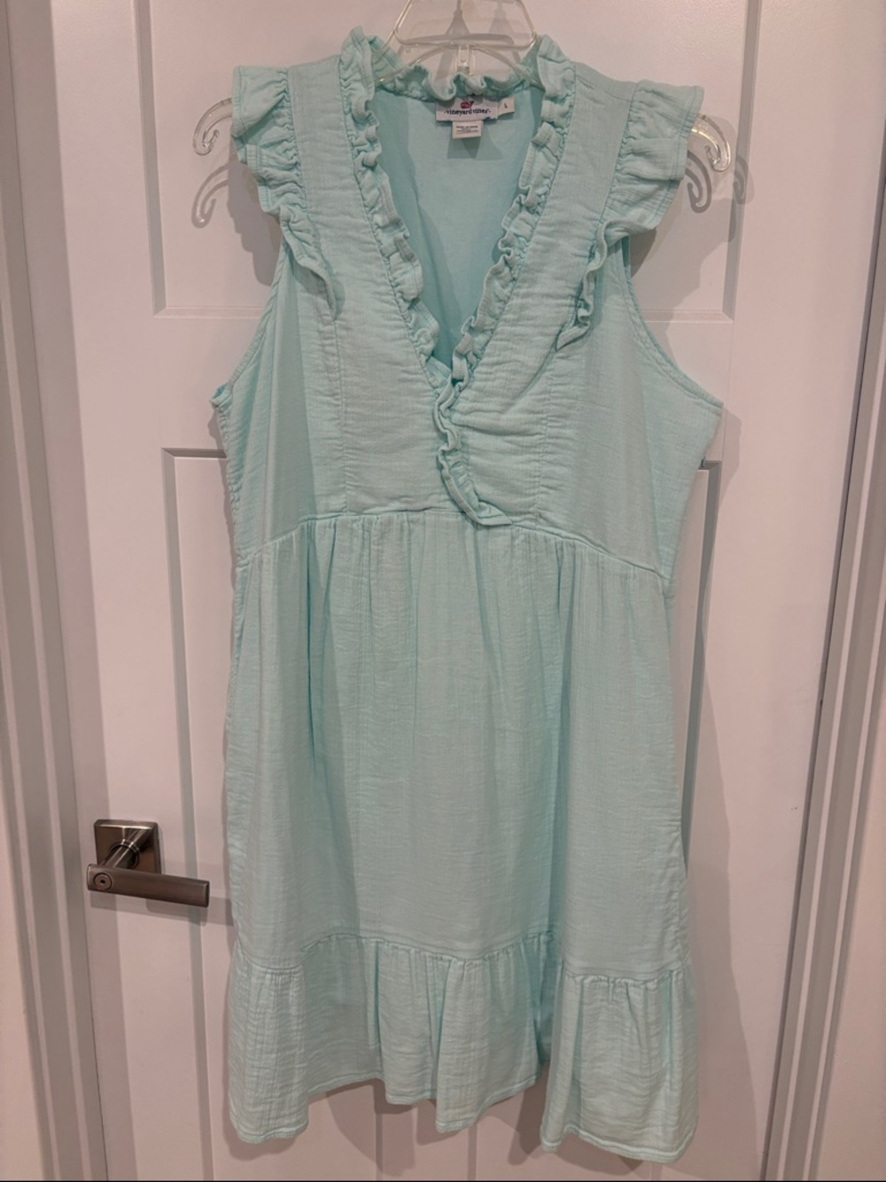 Vineyard Vines Cotton Gauze Ruffle Dress - Light Mint - Size L